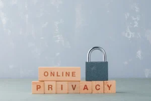 Image of wooden blocks spelling 'ONLINE' and 'PRIVACY' with a lock symbol