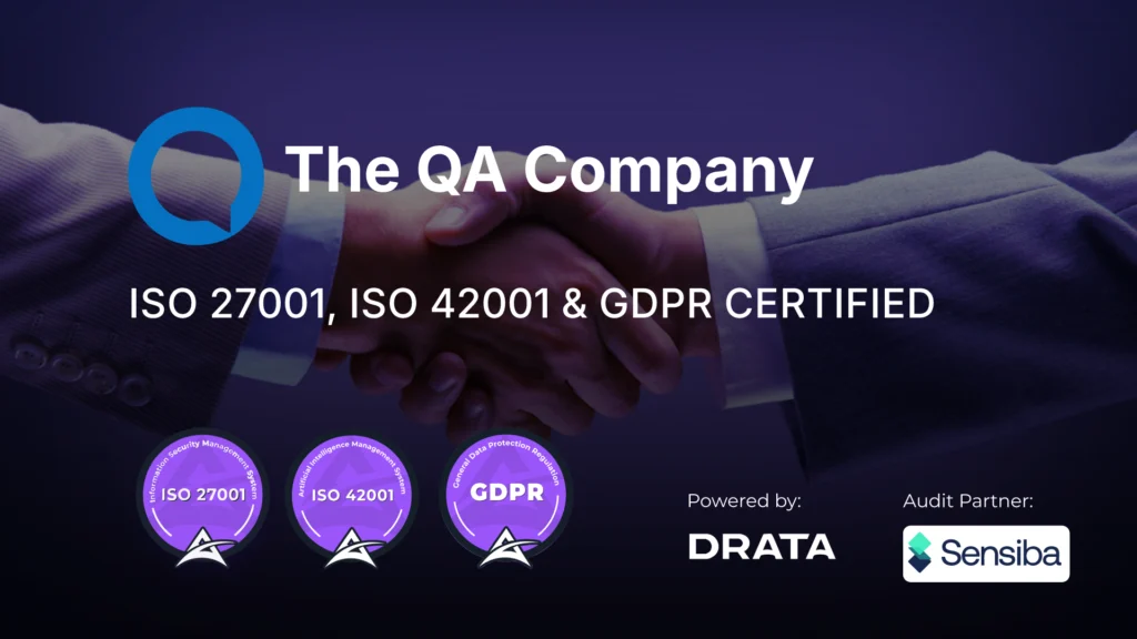 ISO 27001, 42001, and GDPR certification for QA company